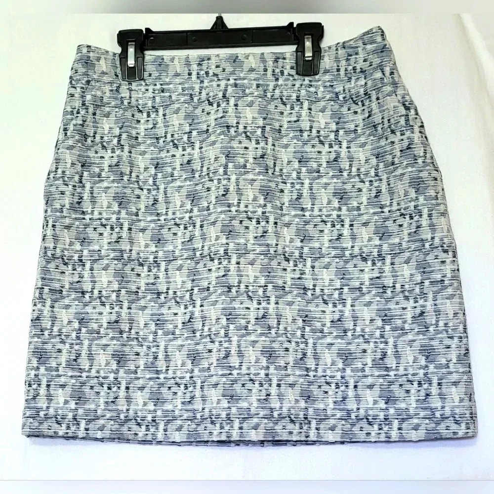 Loft Blue & White Tweed Woven Textured Pockets Back Zip Preppy Mini Skirt 6 New